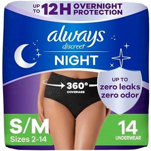 Always Discreet Adult Incontinence Overnight Underwear for Women, Small/Medium, Up to 100% Bladder Leak Protection, 11 Count