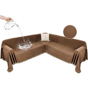 HYZOTEX Waterproof Sectional Couch Covers Sectional Sofa Cover L Shaped Corner Sofa Slipcovers Blanket for Dogs Pets Washable Jacquard Quilted L Shape Furniture Protector (75x276 in, Light Brown)