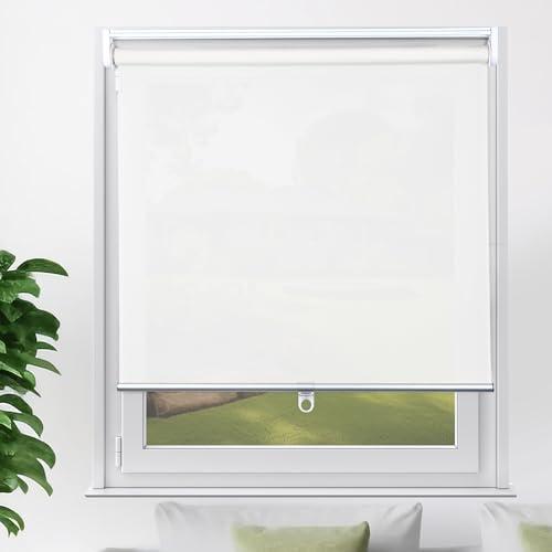 YCUHEN Cordless Roller Shades Pull Down Window Blinds Room Darkening Rolled Up Shades with Push-Pull Rod for Home and Office Bedroom Bathroom Living Room, White, 32×72 Inc