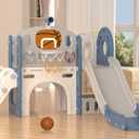YUFU 9 in 1 Toddler Slide Set, Kids Slide for Toddlers Age 1-3, Toddler Playset with Ring Toss, Basketball Hoop and Telescope, Kids Indoor Outdoor Playground (Blue+Gray)