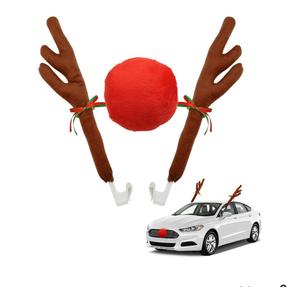 Abnaok Car Reindeer Antler Kit and Nose, Reindeer Christmas Decoration for Car Window Roof-Top & Front Grille,Christmas Reindeer Antlers Auto Decoration Set for Car SUV Van Truck