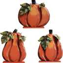 Rustic Wood Fall Pumpkin Decor, Indoor Standing Flat Pumpkin Decoration for Autumn Harvest Thanksgiving Halloween Dcor, Decorative Pumpkin Centerpiece Home Fall Tabletop Sign for Tiered Tray Decor