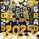 Graduation Decorations Class of 2025, 58 PCS Black and Gold Graduation Decorations with 2025 Balloons, Congrats Grad Banner, Door Banners,Foil Fringe Curtain
