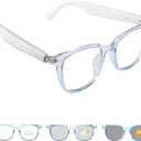 Smart Glasses for Men Women, Open Ear Bluetooth Glasses with Photochromic Lenses, Touch Control, Voice Assistant Clear Audio, Remote Photography, Blue Frame and white legs, Perfect for Indoor Outdoor