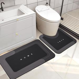 Housego 2PCS Absorbent Bath Mat Magic Rug Sets, Quick Drying Bath Mat Non-Slip Floor Rug Rubber Backed for Bathroom Kitchen Shower Sink, Water Absorbent (19.7''x23.6''+19.7''x31.9'', Black)