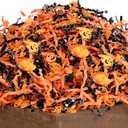 UNIQOOO 16oz Halloween Crinkle Cut Paper, Metallic Black Orange Shredded Paper Raffia Filler w/Pumpkin Confetti, Trick or Treat Candy Gift Basket Box Craft Bedding Cushion, Birthday Party Packaging