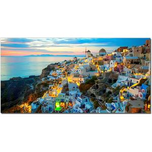 JXBYJP Large Santorini Greece Sunrise Sea Wall Art Architecture Landscape Picture Ocean Canvas Print Contemporary Artwork for Living Room Bedroom Office Home Decor Frame 20x40inch