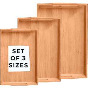 Prosumers Choice Wooden Tray - Light Brown Serving Trays with Handles - Nesting Design for Space Saving - Wooden Serving Tray for Food, Drinks, Snacks - Set of 3