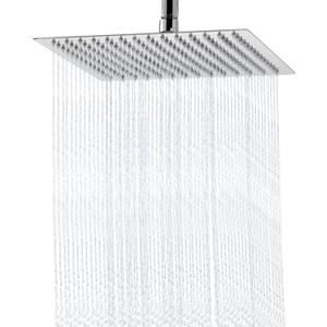 Rain Shower Head - 10 Inch High Pressure Shower Heads 304 Stainless Steel Ultra Thin Square Showerhead Pressure Boosting Design, Ceiling or Wall Mount