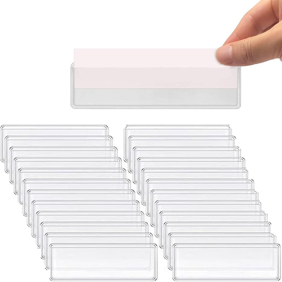 Label Holders Adhesive Shelf Tag Clear Shelf Tag Index Card Pockets Plastic Drawers File Cabinet Storage Bins Label Holder for Supermarket Bookshelf Mailbox Business Kitchen,Pack of 60 , 1x4.1