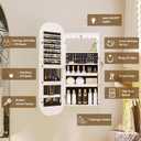 LVSOMT LED Lights Mirror Jewelry Cabinet, Wall Mount/Over the Door Jewelry Armoire Organizer, 42" Full Length Mirror with Storage, Built-in Makeup Mirror, Lockable Mirror Cabinet for Jewelry, White