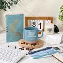 Baderke Book Lover Gifts for Women Men 6 Pcs Bookish Reading Accessories A6 Notebook Ballpoint Pen Ceramic Cup Candle Book Club Gift for Bookworm Reader Librarian Teacher(Blue)