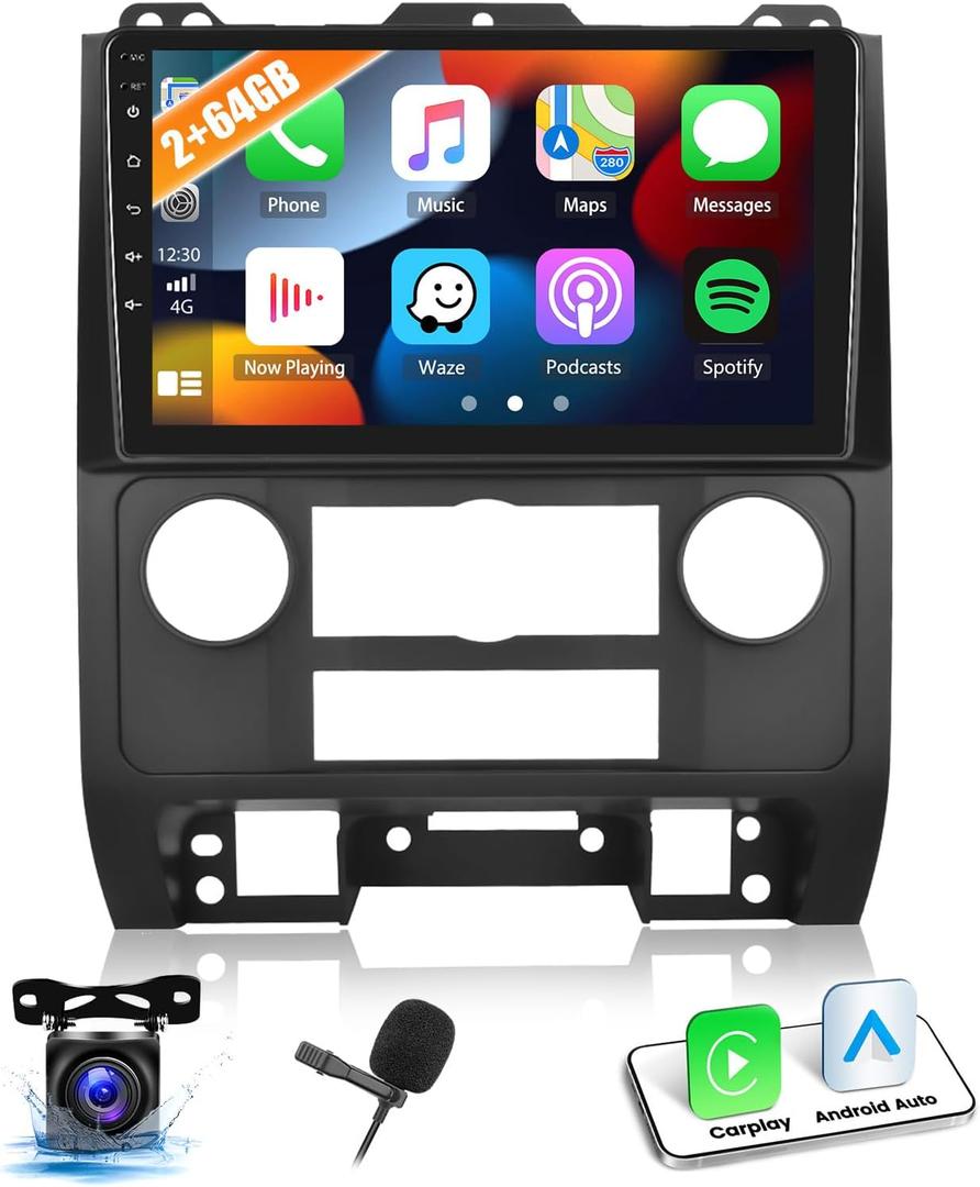 2+64G Car Radio Stereo for Ford Escape/Mazda Tribute 2008-2012 with Wireless CarPlay Android Auto Android 13 Head Unit 9" Touch Screen Car Stereo with GPS WiFi FM RDS HD Backup Camera