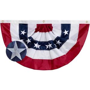 US Bunting Flag 3x6 FT Outdoor- Embroidered Stars USA American Pleated Fan Flags Canvas Header with 3 Brass Grommets Easy to Rising