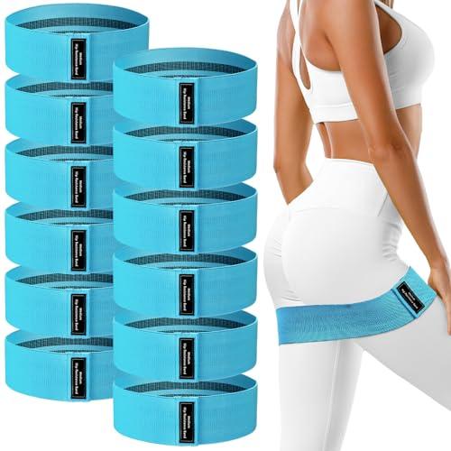 Lenwen 12 Pcs Fabric Resistance Bands for Working Out Booty Workout Stretch Exercise Band Non Slip for Legs Squat Resistance Loop for Women Men Starter Butt Hip Thigh Fitness (Blue,Medium Resistance)