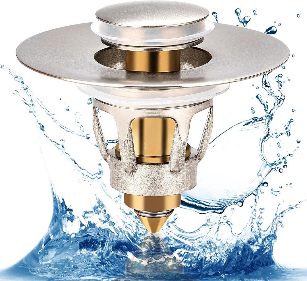 Three colors Brushed Nickel Bathroom Sink Stopper, 1.1-1.5" Bathroom Sink Drain Strainer, Universal Wash Basin Pop Up Drain Stopper, Bounce Core Push Type Sink Plug, Anti-Clogging (1PCS)