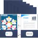 Two Pocket Folders, PANDRI 60 Pack Two Pocket Folders with Prongs, 3 Prong Folders Designed for Office and Classroom, Letter Size Darkblue