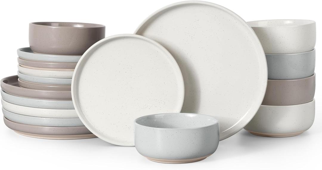 HaWare Stoneware Dinnerware Sets, 18-Piece Plates and Bowls Set for 6, Dishes Set for Home Restaurant, Speckled Multicolor