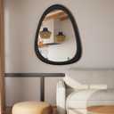 34"x 26" Irregular Wall Mirror, Black Frame Wood Asymmetrical Decorative Wall Wooden Mirror for Living Room Bedroom Entryway Bathroom Home Decor