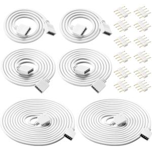Honoson 6 Pieces 4 Pin RGB Extension Cable LED Strip Connector Cord Wire Cables Kit with 12 Pieces Pin Connector for 5050 3528 RGB LED Strip Light(1.6 FT, 3.3 FT, 6.6 FT, White)