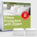 Ultra Soft Pillow Protectors with Zipper Queen Size - Set of 8 Breathable Pillow Covers - 100% Protection Against Stains, Dust & Dirt - Machine Washable (White)