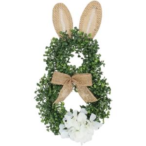 Easter Bunny Wreath, Spring Bunny Shaped Artificial Flower with Bowknot for Front Door Summer Farmhouse Holiday Wall Home Window Decor (Light Green)