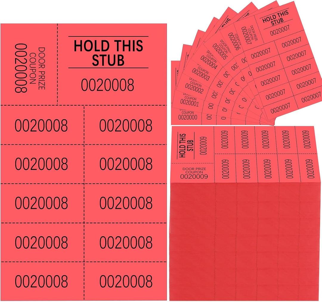 Kosiz 1000 Sheets Raffle Tickets with 10 Bid Numbers Per Sheet Colored Raffle Tickets Sheets for Chinese Auction Basket Silent Auction Church Events (Red)