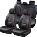 Coverado Car Seat Covers Full Set, Automotive Front and Rear Seat Covers with Backrest, Nappa Leather Car Seat Protectors Waterproof, Universal for Most Vehicles,Black