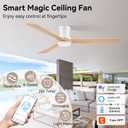 Hoenofly 52in Smart Ceiling Fans with Lights, Remote/APP/Alexa Control, Low Profile Flush Mount Ceiling Fan for Modern Bedroom Living room Patio, Light Wood& White, 6 Speeds, Quiet, Outdoor Indoor Use
