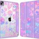  iPad Pro 11 Inch 4th / 3rd / 2nd / 1st Gen (2022 2021 2020 2018) Case -Built-in Pencil Holder Shockproof Cover Clear Transparent Back Shell with Auto Wake/Sleep, Fun Emotions Purple