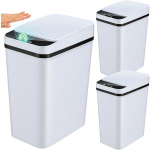 Maxcheck 3 Pcs Automatic Bathroom Trash Can with Lid 3 Gallon Touchless Motion Sensor Small Slim Garbage Can Smart Electric Narrow Waterproof Garbage Bin for Kitchen Bedroom Office Toilet, White