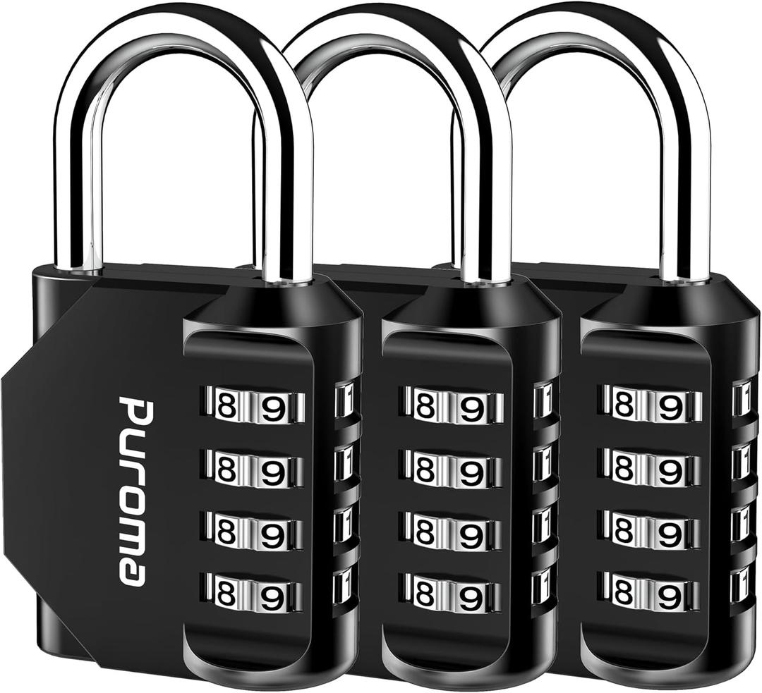 Puroma 3 Pack Combination Lock for Locker 4 Digit Outdoor Waterproof Padlock for School, Gym, Sports, Fence, Toolbox, Gate, Case, Outdoor, Hasp Storage, Cabinets (Black)