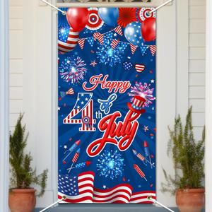 Avezano 4th of July Banner 4th of July Decorations Happy fourth of July Door Cover Independence Day Decorations Outdoor for Patriotic Veterans Memorial Party Supplies
