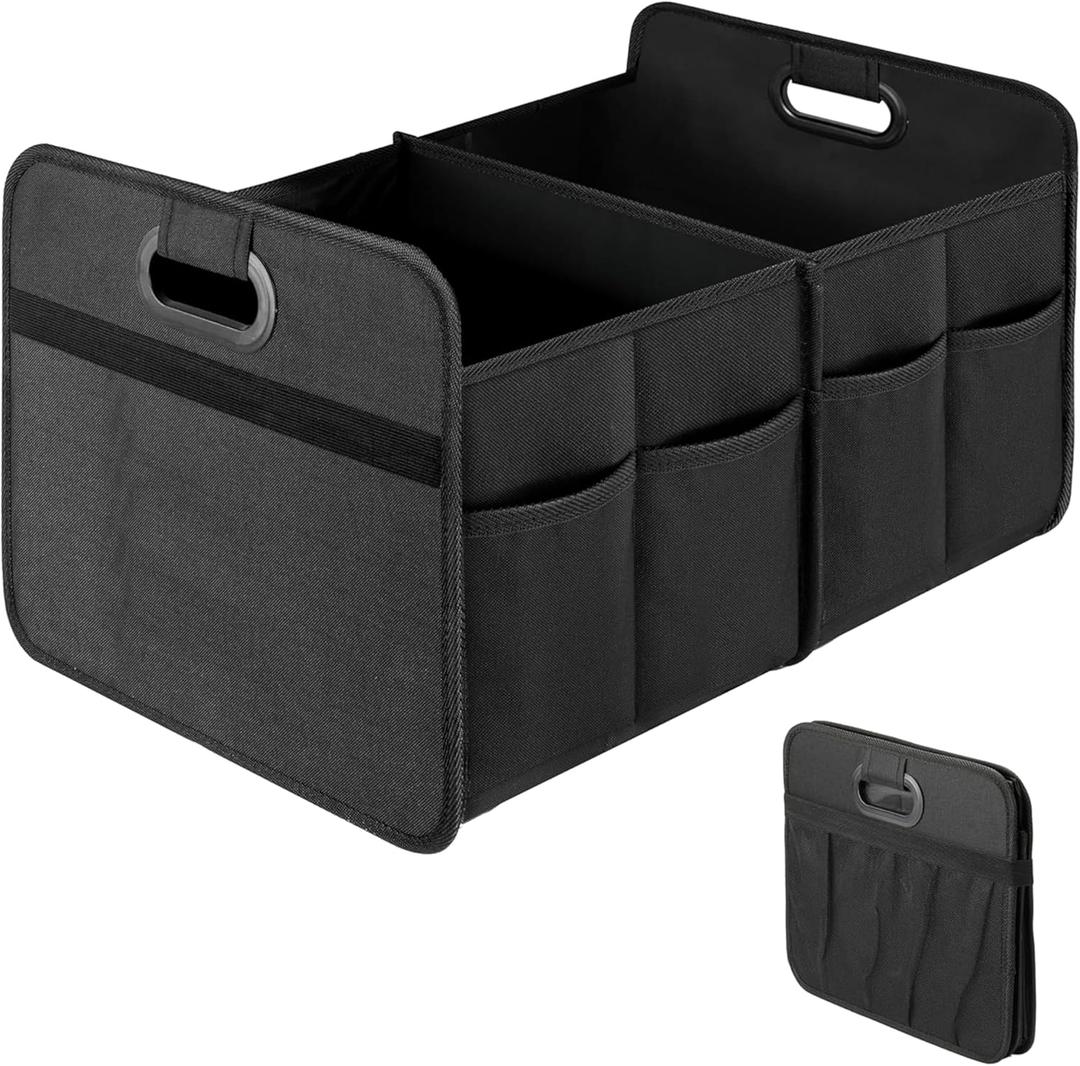 Simple Deluxe Trunk Organizer for Car/SUV/Truck, Collapsible 2 Compartment Automotive Storage Box, 600D Waterproof Oxford Polyester 50L Travel Accessories, Anti-slip & Leak-proof, Black (1 Pack)