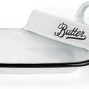 Enamel Butter Dish with Lid, Vintage Enamelware White Butter Tray Black Rim Butters Holder, Unbreakable Metal Butters Keeper Container with Cover for Countertop, Refrigerator