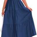 PRETTYGARDEN Midi Dress for Women 2025 Summer Smocked Ruffle A Line Long Flowy Dresses Cute Sleeveless Beach Sundress, XXL
