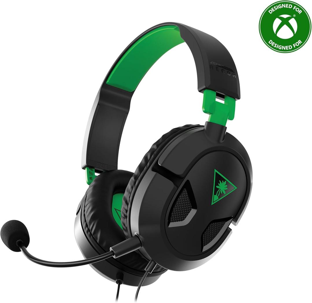 Turtle Beach Recon 50 Xbox Gaming Headset  Officially Licensed for Xbox Series X|S, Xbox One, and Windows PCs with 3.5mm  Also works with PS5, PS4, and Mobile Devices, Removable Mic, 40mm Speakers (Black / Green)