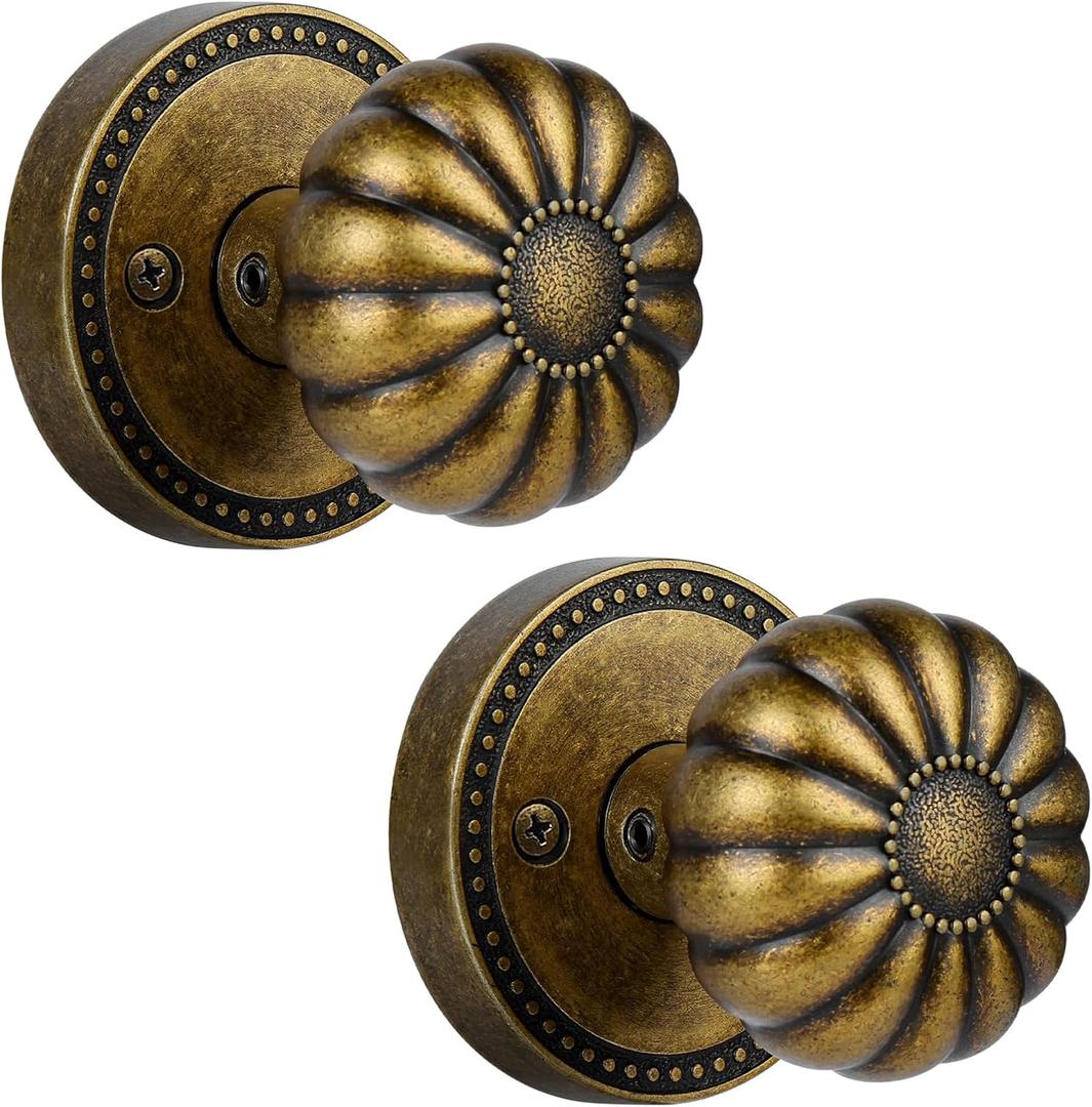 Dummy Door Knob Interior, Antique Brass Bronze Dummy Door Handles, Vintage Non-Turning Inactive Door Knob for Closet and Pantry, 2 Pack