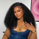 quickwig Curly Half Wig 3 In 1 Seamless Long Half Wigs for Black Women Kinky Curly Half Wig Glueless Shaggy Waves Flip Over Wigs Ready to Go Synthetic Headband Wig 20 Inches Black Color