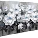 Living Room Wall Art,White and Blue-gray Flower Landscape for Living Room, Bedroom,Office, Canvas Wall Decor, 20x40 inches