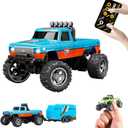 Mini Rc Truck, 1:64 Scale Monster Truck Remote Control Car with Lights, 2.4Ghz Remote Control, Speed/Steering Adjustable (Blue-A)
