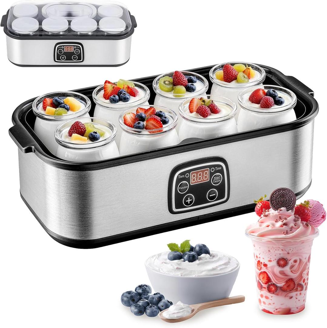 Yogurt Maker with Adjustable Temperature & Time Control,Digital Yogurt Maker Machine with 8×6oz Glass Jars,Make Trillions of Live Probiotics & Wellness Gifts for Men & Women