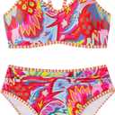 MakeMeChic Women's High Waisted Bikini Sets Bathing Suit Swimsuit Tropical Boho Swimwear, Large