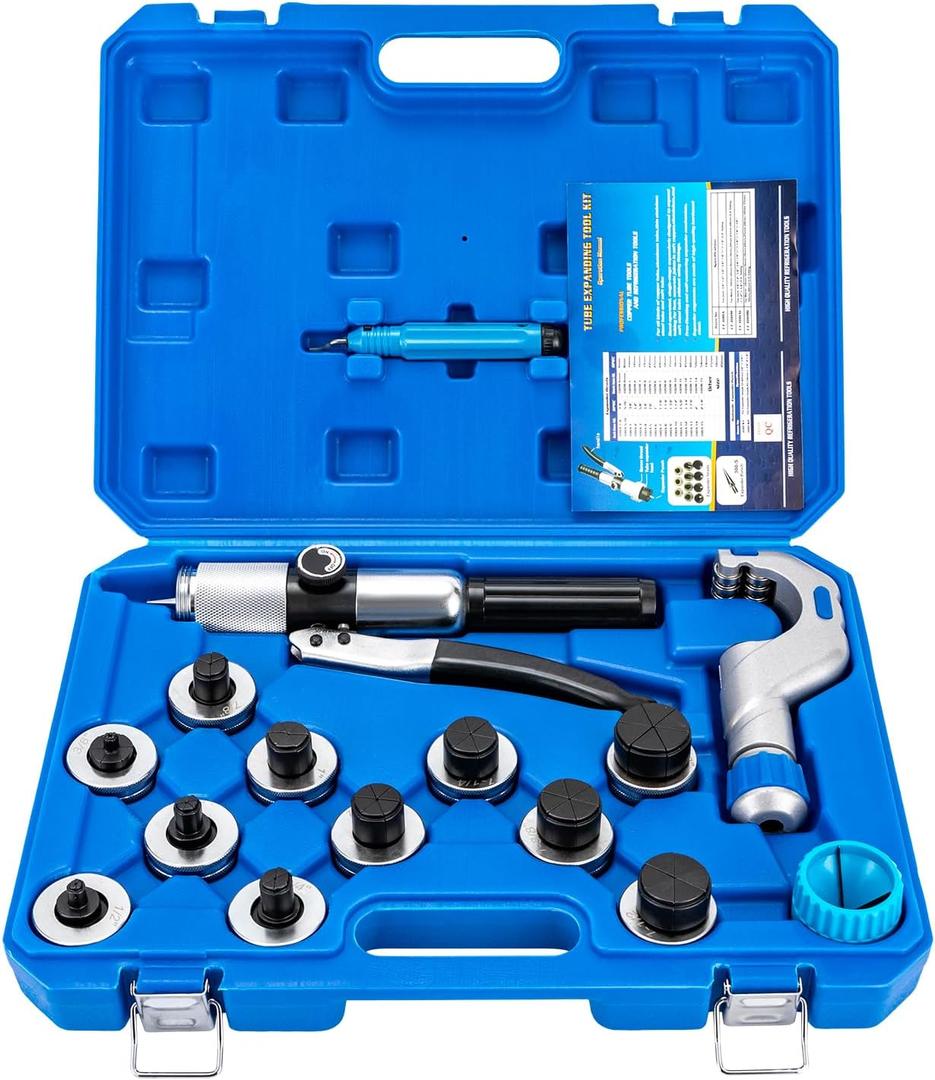 Professional Hydraulic Tube Expander Kit - 45# Steel Construction with 11 Replaceable Heads, Tube Cutter, and Toolbox - Ideal for Copper, Aluminum, Titanium, and Stainless Steel Tubes
