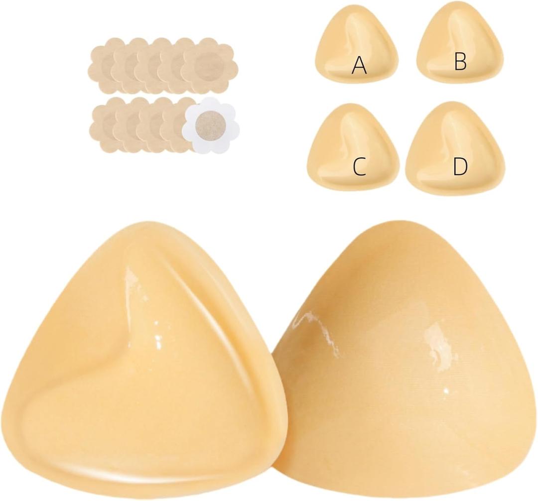 Uiheex Double Sided Sticky Bra Inserts, Reusable Push Up Adhesive Pads with Padding for Bikini, Swimsuit, Sports Bra & Strapless Dresses Beige B