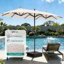 AreShark 13 FT Patio Umbrella with Solar Lights, Double-Sided Outdoor Table Umbrellas with Crank, Large Rectangular Market Umbrella for Porch, Lawn, Pool, Backyard, Cream-White