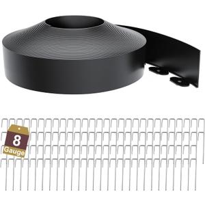 Landscape Edging Border 3 Inch Tall 100Ft with 110Pcs 8 Gauge Metal Spikes, Plastic Garden Edging Border Garden Fence Border Lawn Edging for Landscaping, Flower Bed, Tree Ring, Pathway