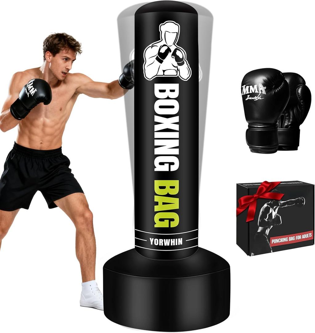 Heavy Freestanding Punching Bag for Adults, 70'' Standing Punching Bag Heavy Bag with Boxing Gloves, Women Men Boxing Training Equipment Kickboxing Bags for Beginners Training MMA Fitness Home Gym