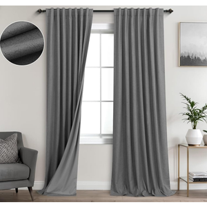 KOUFALL Grey Black Out Curtains 84 Inch Long,Blackout Linen Dark Gray Curtains for Bedroom Living Room 2 Panels Set