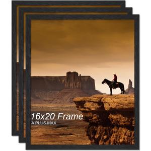 A PLUS MAX 16x20 Picture Frame Set of 3, Black Engineered Wood Frame for 16 x 20 Inch Picture Poster Photo, Light Weight 16 by 20 Frame with Wood-grain for Wall - 3 Pack/Black/16 x20